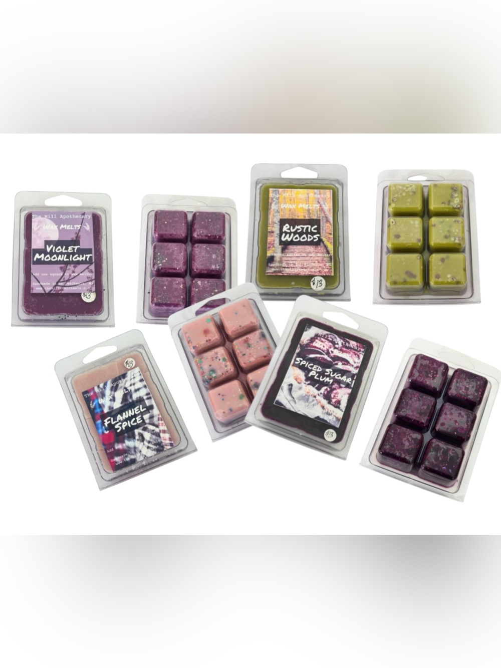 Wax Melts - Violet Moonlight, Rustic Woods, Flannel Spice, Spiced Sugar Plum